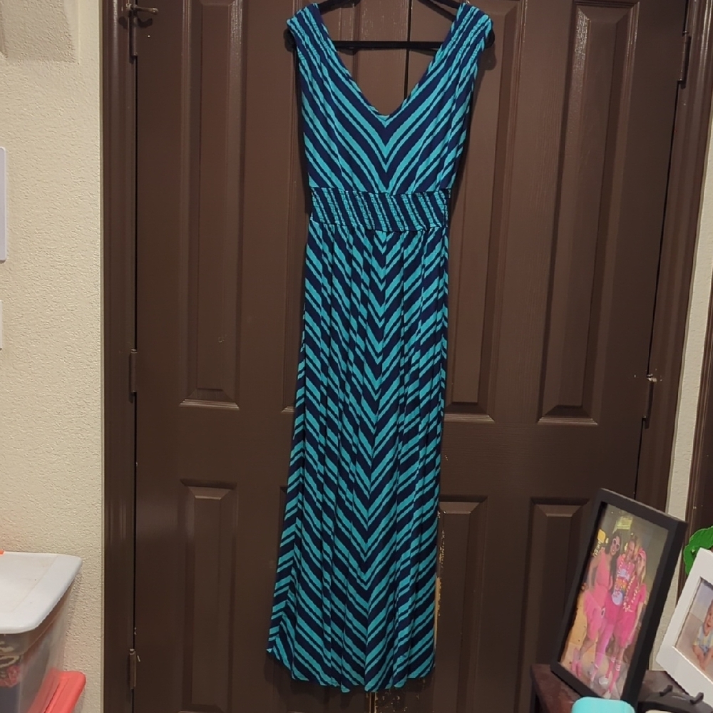 Torrid Chevron Maxi Dress in Black and Teal